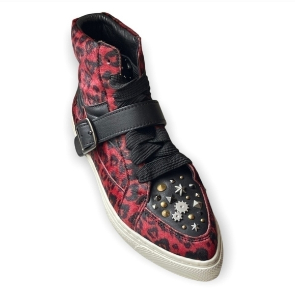 COACH Leather C23 Sneakers Shoes Fairculf Fur with studs leopard animal print - Picture 3 of 14